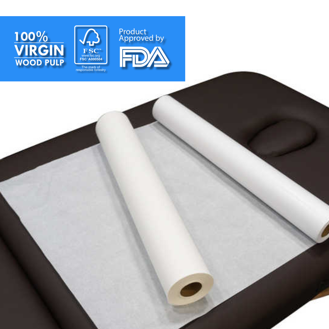 Box of 8.5" x 250 Ft Premium Smooth Headrest Paper Roll for Chiropractic Table (8 Rolls/Box)
